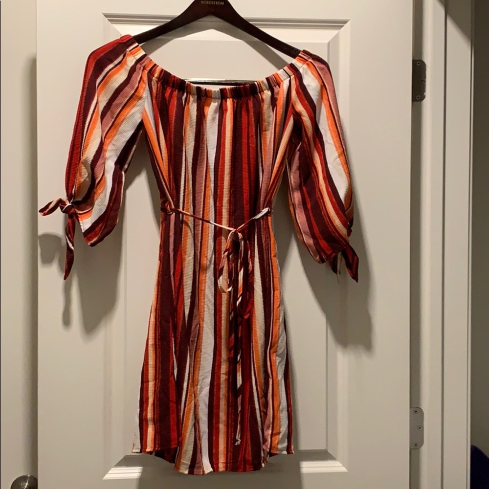 RILEY & JAMES: Striped Off the Shoulder Dress
